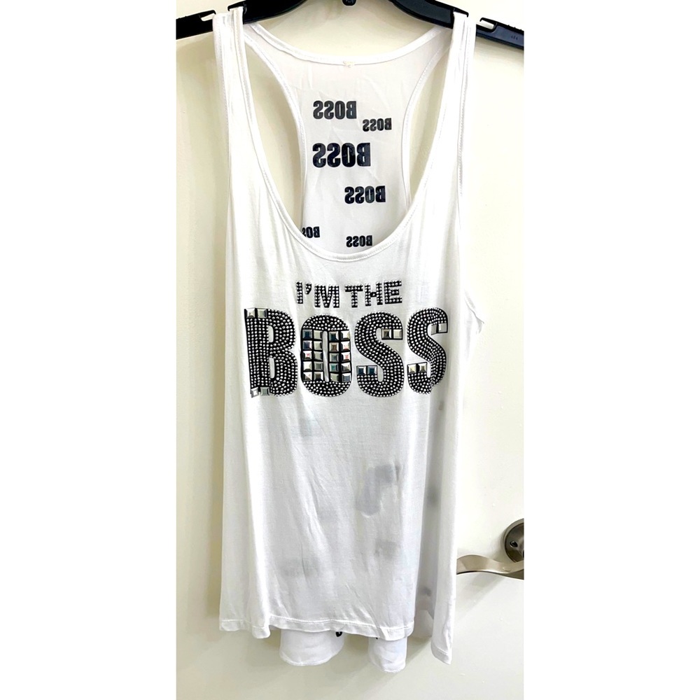 I’m The Boss Studded White Tank Top M